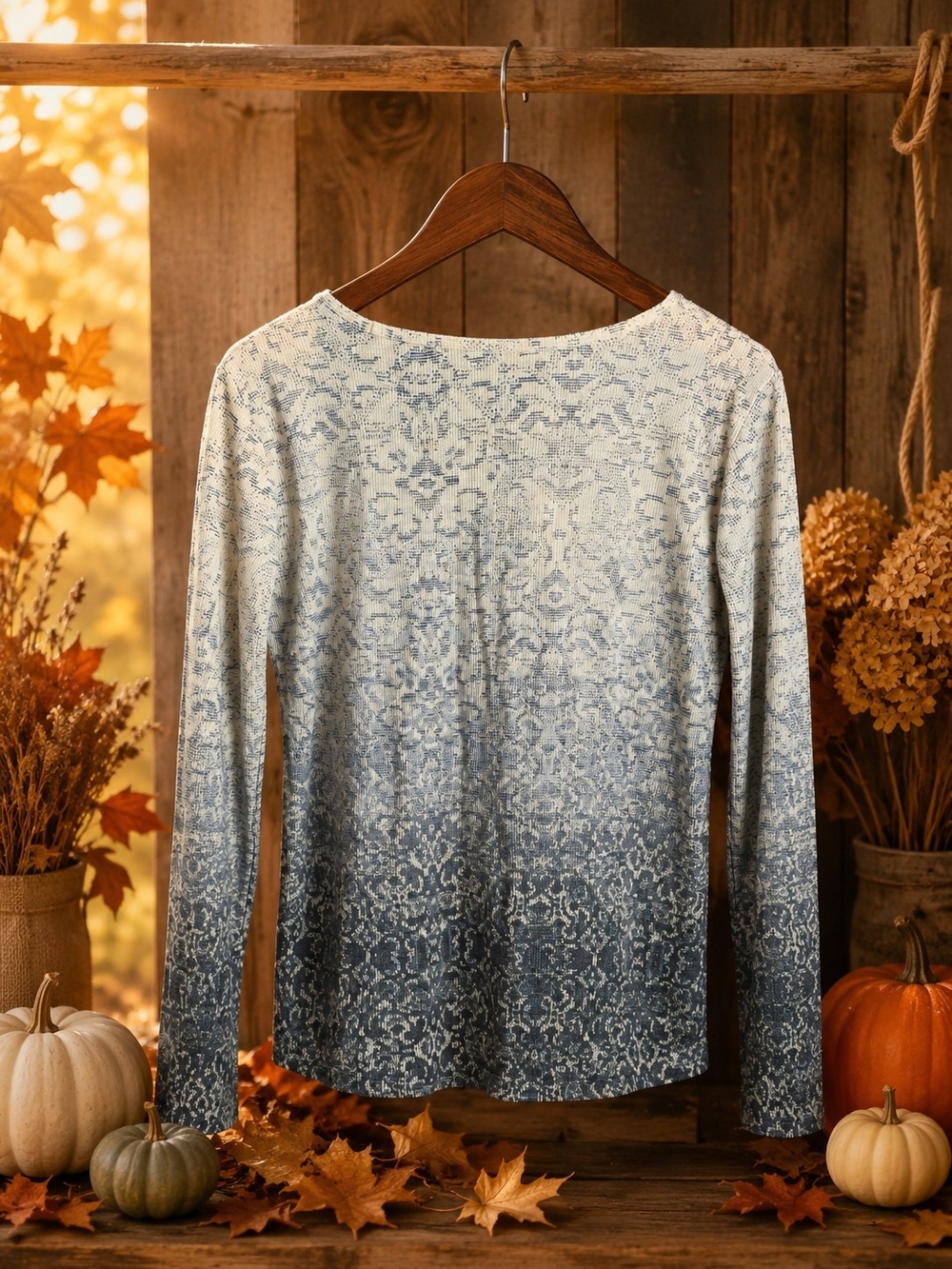 Liz Claiborne Blue Ombre Long-Sleeve Printed Top
